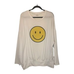 Fantastic Fawn White Oversized Light Sweatshirt with Colorful Smiley Face Logo